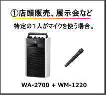 店頭販売、展示会など。特定の１人がマイクを使う場合。