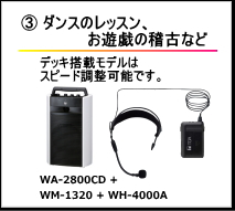 ダンスのレッスン、お遊戯の稽古など。デッキ搭載モデルはスピード調整可能です。