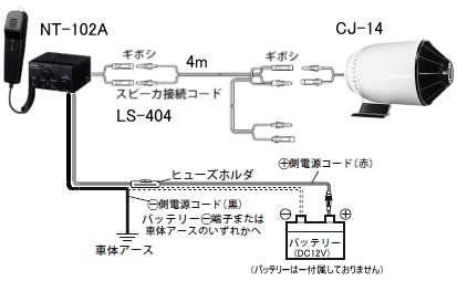 車載用アンプセット S-NT102A-B 配線イメージ