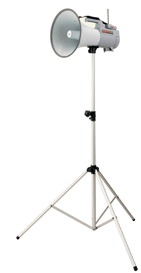 大型メガホンを別売のスピーカースタンドST-16Aに取り付けた例