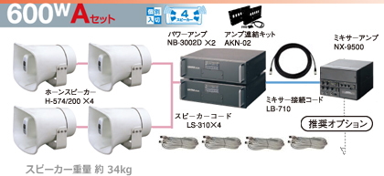 ユニペックス 選挙カー用 アンプ・スピーカー 600W クラスセット 12V仕様 S-600W-A-SET