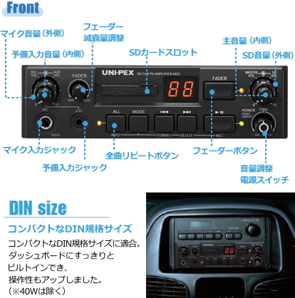 UNI-PEX　12V車載アンプ60W　選挙　広報　純正マイク　ユニペックス